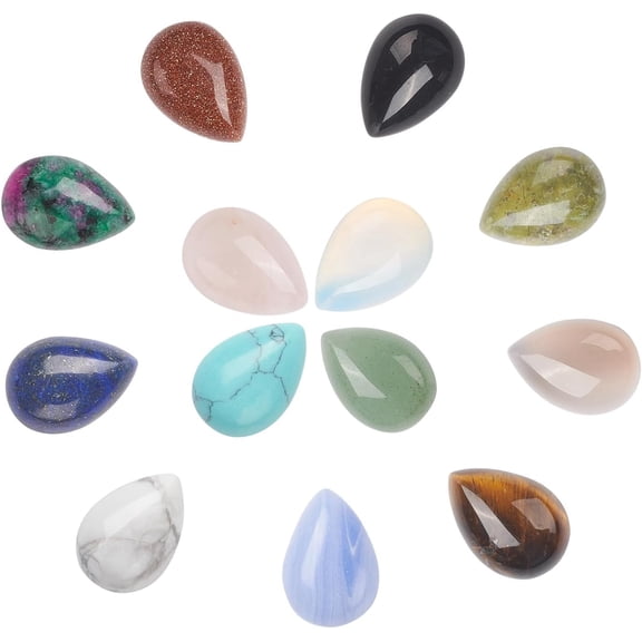 26pcs Teardrop Stone Cabochons 13 Colors Flat Natural Lazuli Rose Quartz Gemstone