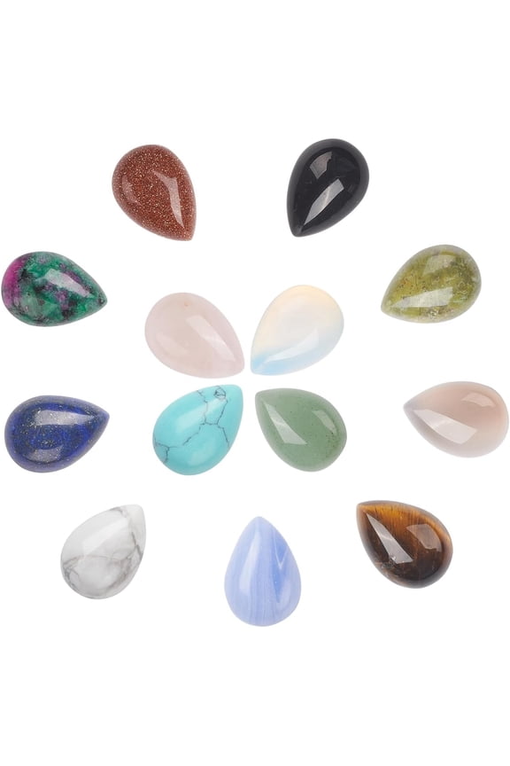 26pcs Teardrop Stone Cabochons 13 Colors Flat Natural Lazuli Rose Quartz Gemstone
