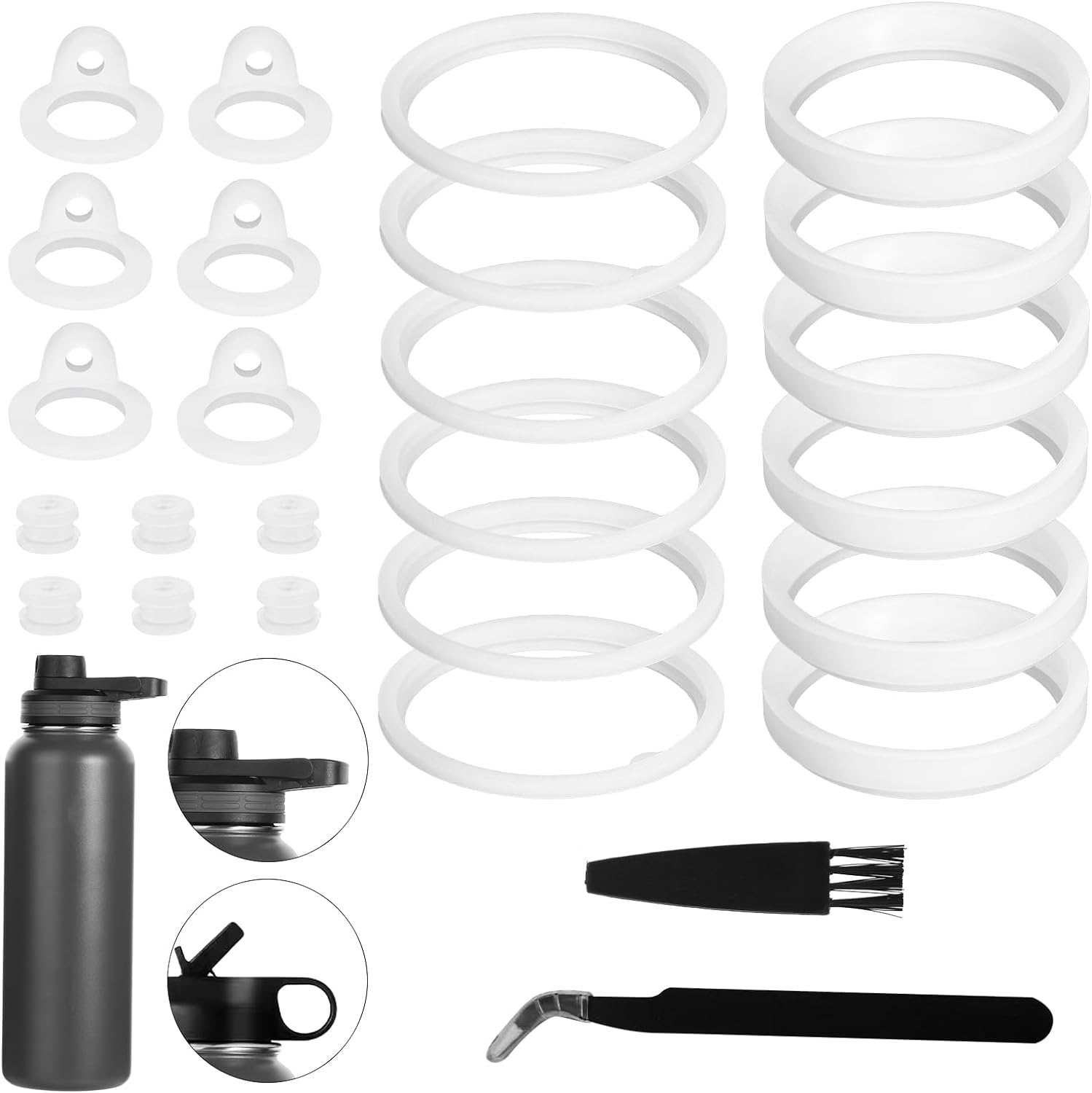 26pcs Water Bottle Lid Replacement Set Leakproof Gasket for