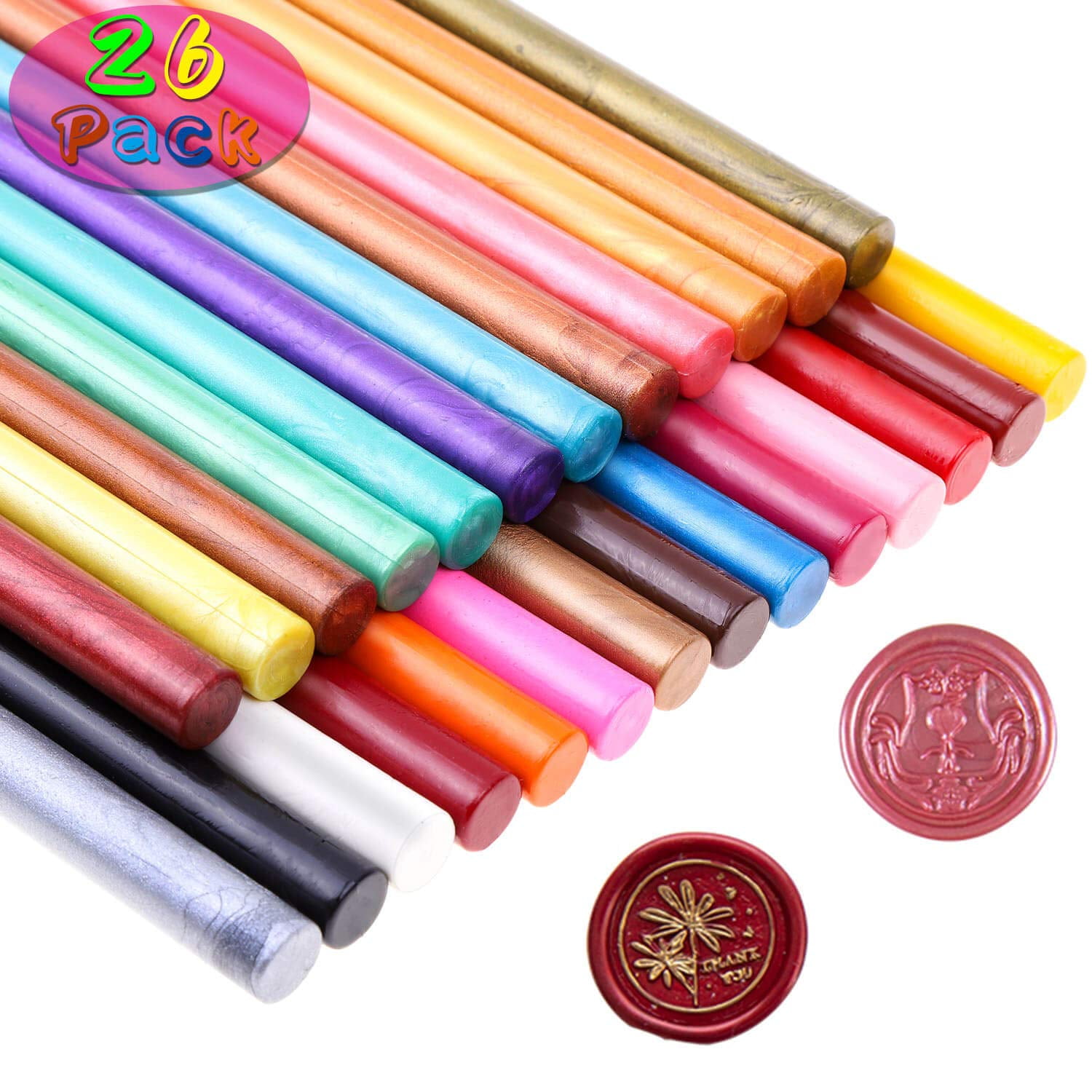 26pcs Wax Seal Sticks for Stamps, Letters and Crafts - Glue Gun Sealing (Assorted Colors)