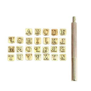 Wood Grain Alphabet Letter Stamps Set – 26 Metal Letter Stamps A-Z with Stamp Handle for Tooling Leather – Uppercase Decorative Font Leather Stamps