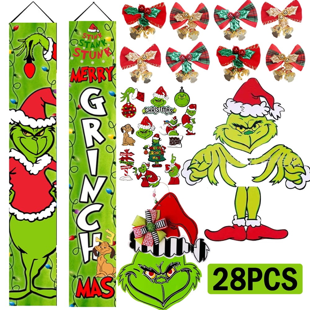 26pcs/set Grinch Christmas Decorations Grinch Porch Sign Door Banner
