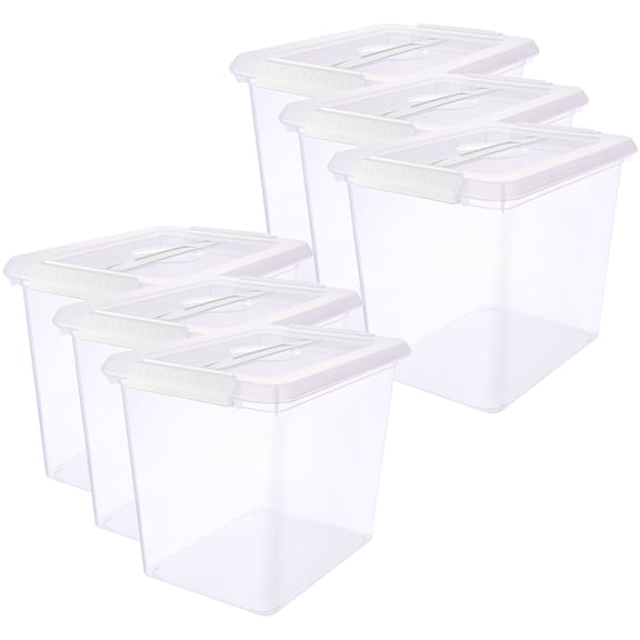 26qt. Clear Storage Bin with Lid by Simply Tidy  Plastic Organizer Container for Crafts - Linens - Files & Household Items - White Lid - 6 Pack