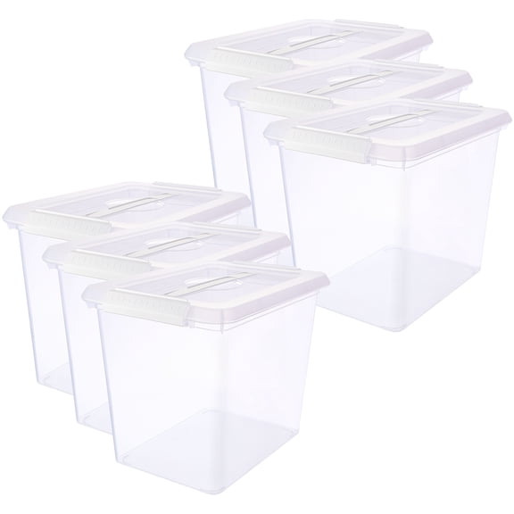 26qt. Clear Storage Bin with Lid by Simply Tidy – Plastic Organizer Container for Crafts - Linens - Files & Household Items - White Lid - 6 Pack