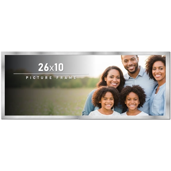 26x10 Frame Silver Stainless Steel Solid Wood Picture Frame | 0.75 Inch Moulding Width | Includes