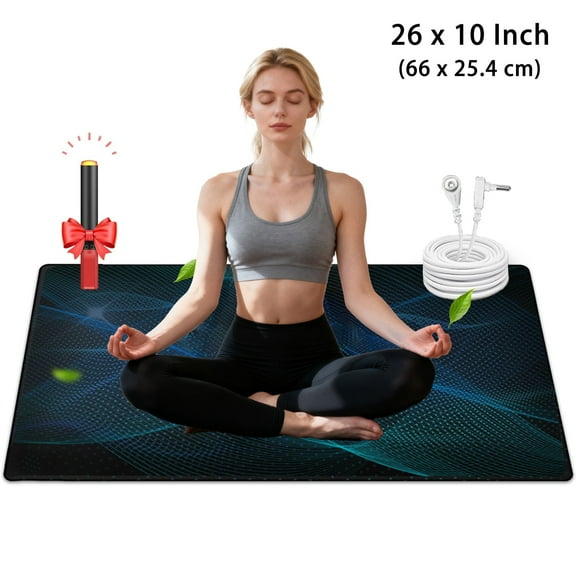 26x10in Conductive PU Grounding Mat - 15" Cord + Test Pen, AntiSlip 5mm for Sleeping Desk Yoga Wellness Support