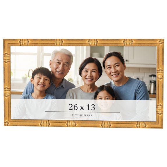 26x13 Frame Gold Bamboo Solid Wood Picture Frame | 1 Inch Moulding Width | Interior Frame Depth