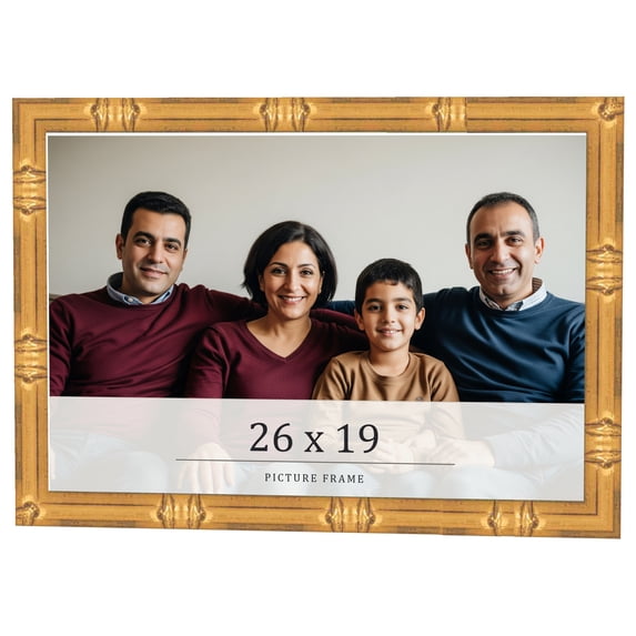 26x19 Frame Gold Bamboo Solid Wood Picture Frame | 1 Inch Moulding Width | Interior Frame Depth