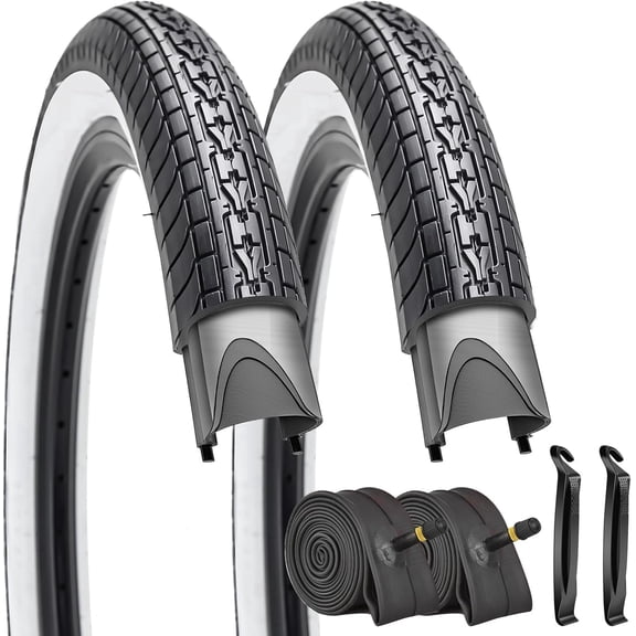 26x2.35 Inch Cruiser Beach Bike Tire Black White Wall Folding Replacement Bicycle Tire for Hybrid City Commuter Trail