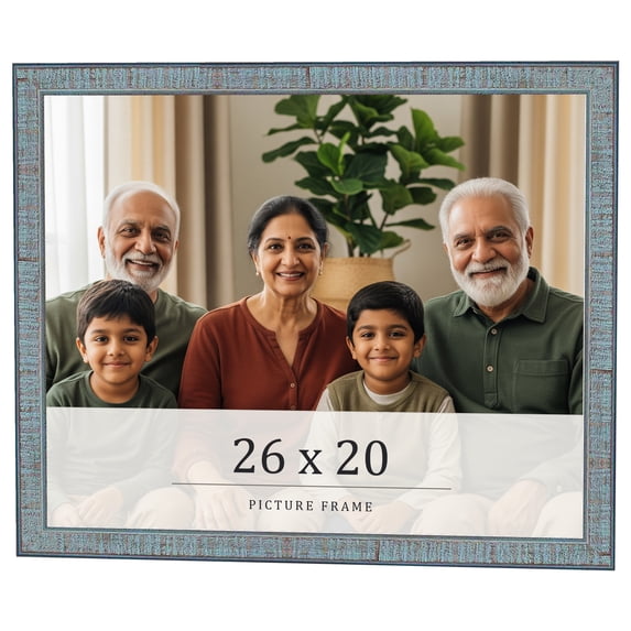 26x20 Frame Blue Scuffed Farm Board Solid Wood Picture Frame Width 0.75 Inches | Interior Depth 0.5