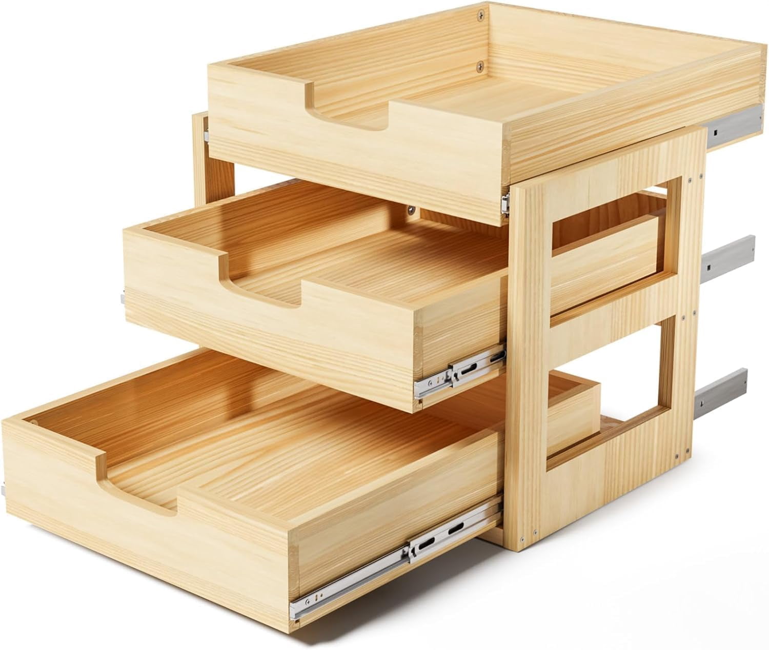 26x21 Inch 3-Tier Soft Close Wooden Pull-Out Drawer Organizer for ...