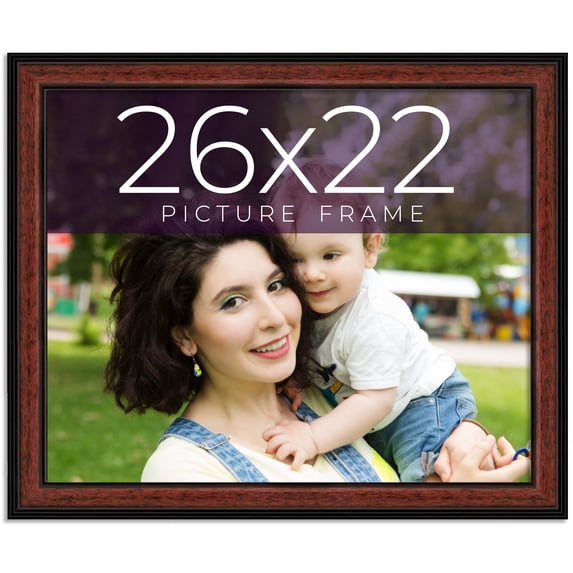 26x22 Frame Executive Brown Round Mahogany Finish Solid Wood Picture Frame | 1.25 Inch Moulding