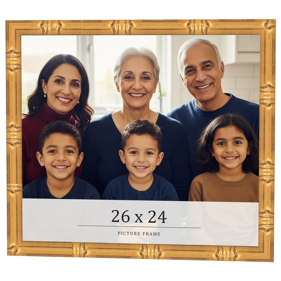 26x24 Frame Gold Bamboo Solid Wood Picture Frame | 1 Inch Moulding Width | Interior Frame Depth