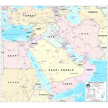 Palmetto Posters 24x31 Laminated Political Map of Middle East with ...