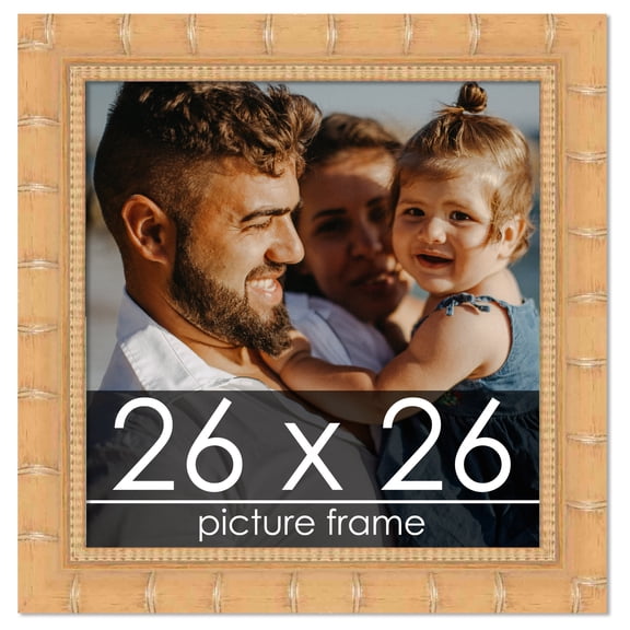 26x26 Natural Modern Bamboo Picture Frame - UV Acrylic, Foam Board Backing, Hanging Hardware