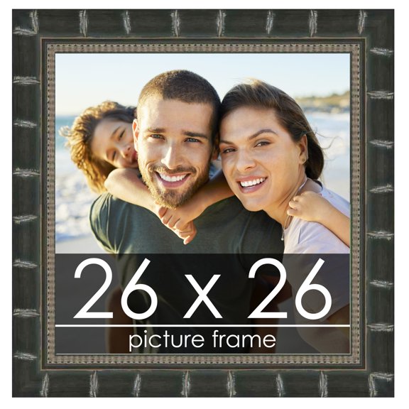26x26 Black Modern Bamboo Picture Frame - UV Acrylic, Foam Board Backing, Hanging Hardware