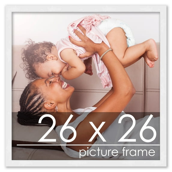 26x26 White Wood Picture Square Frame - UV Acrylic, Foam Board Backing, Hanging Hardware