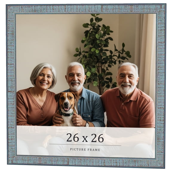 26x26 Frame Blue Scuffed Farm Board Solid Wood Picture Frame Width 0.75 Inches | Interior Depth 0.5