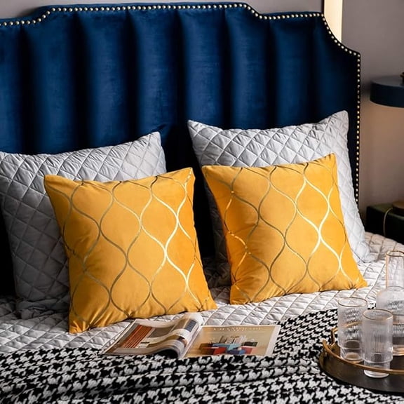26x26 Inch Gold Velvet Euro Sham Pillow Covers: 2 Pack Square Decorative Pillow