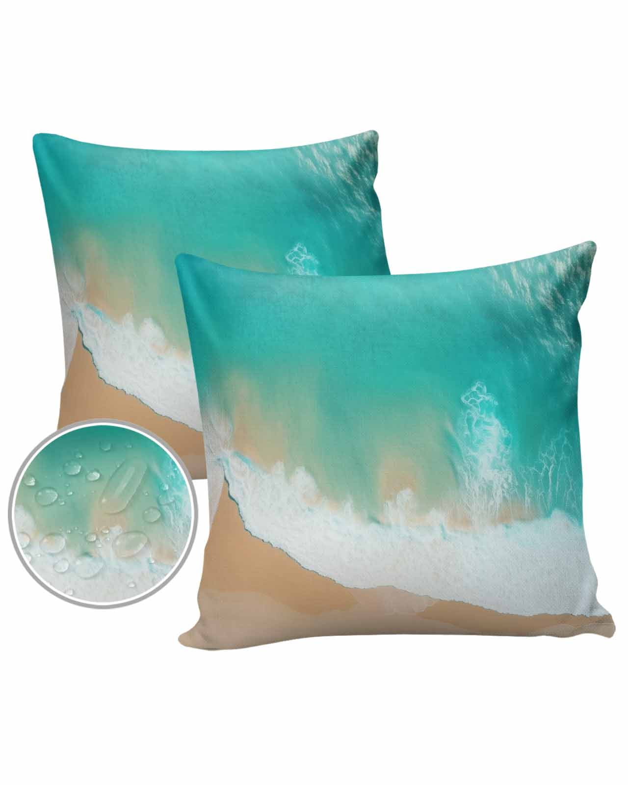 26x26 Outdoor Pillow Covers Set of 2, Ocean Green Waves Waterproof