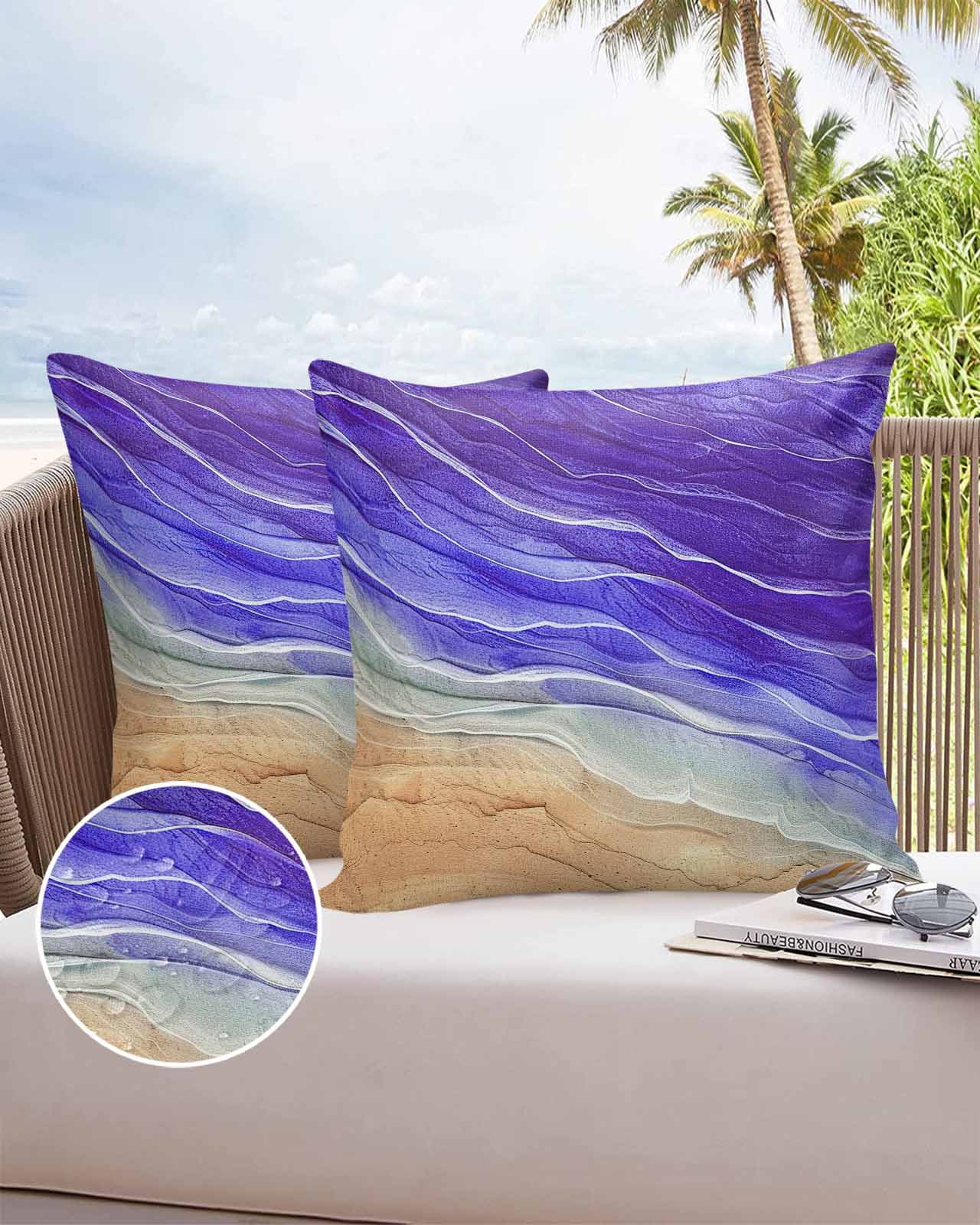 26x26 Outdoor Pillow Covers Set of 2 Ocean Purple Waves Beach Outdoor ...