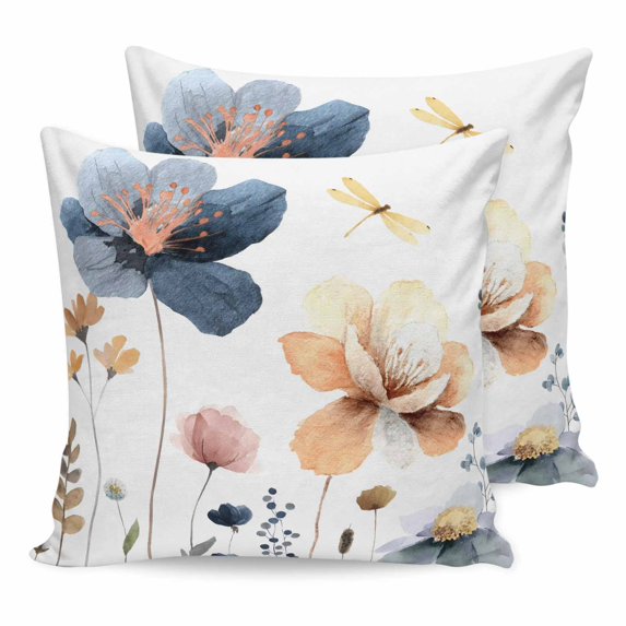 26x26 Pillow Covers Set of 2, Blue Yellow Flowers Square Throw Pillow Covers for Couch/Sofa/Living Room, Spring Summer Garden Wildflowers Decorative Soft Pillowcases for Couch Throw Pillows