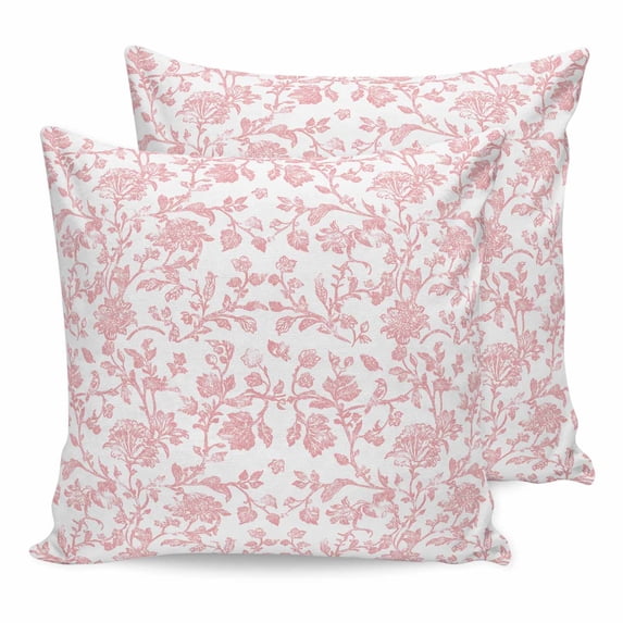 26x26 Pillow Covers Set of 2, Coral Red Flower Square Throw Pillow Covers for Couch/Sofa/Living Room, Vintage Farmhouse Boho Leaf Spring Decorative Soft Pillowcases for Couch Throw Pillows