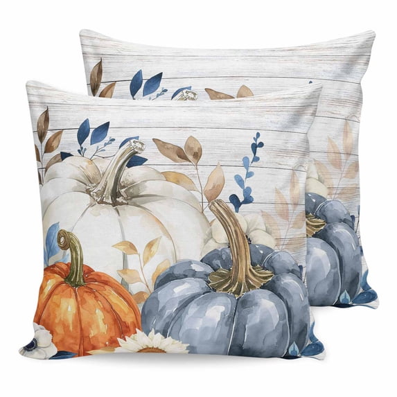 26x26 Pillow Covers Set of 2, Fall Pumpkin Square Throw Pillow Covers for Couch/Sofa/Living Room, Thanksgiving Eucalyptus Grey Wood Grain Decorative Soft Pillowcases for Couch Throw Pillows