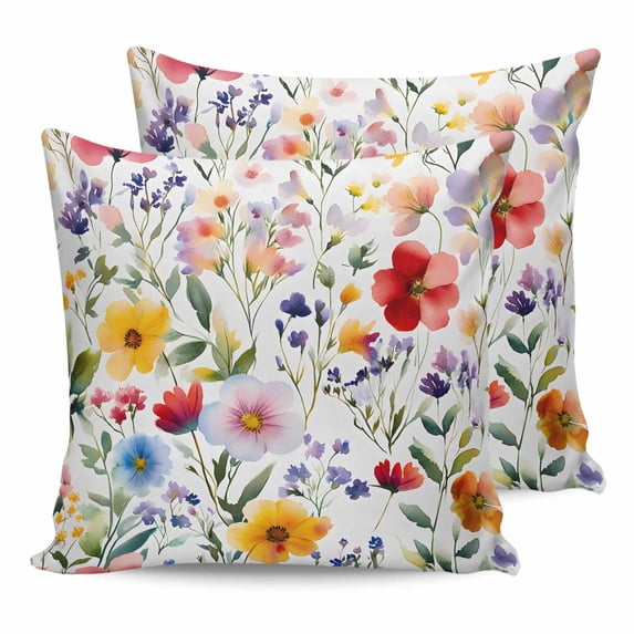 26x26 Pillow Covers Set of 2, Floral Throw Pillow Covers Decorative Couch Cushion Case, Red Yellow Pink Blue Flower Purple Lavender Leaf Microfiber Square Pillowcases for Bedroom Car Living Room