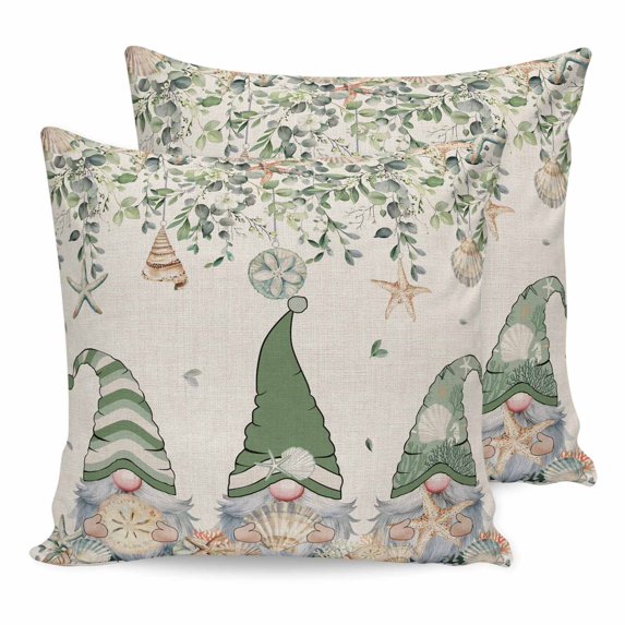 26x26 Pillow Covers Set of 2, Green Coastal Gnomes Square Throw Pillow Covers for Couch/Sofa/Living Room, Ocean Eucalyptus Coral Beige Decorative Soft Pillowcases for Couch Throw Pillows