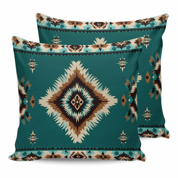 26x26 Pillow Covers Set of 2, Green Southwestern Throw Pillow Covers Decorative Couch Cushion Case, Boho Ethnic Geometric Retro Microfiber Square Pillowcases for Bedroom Car Living Room