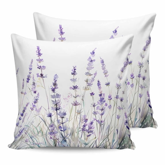 26x26 Pillow Covers Set of 2, Lavender Floral Throw Pillow Covers Decorative Couch Cushion Case, Spring Flowers Botanical Plants Microfiber Square Pillowcases for Bedroom Car Living Room