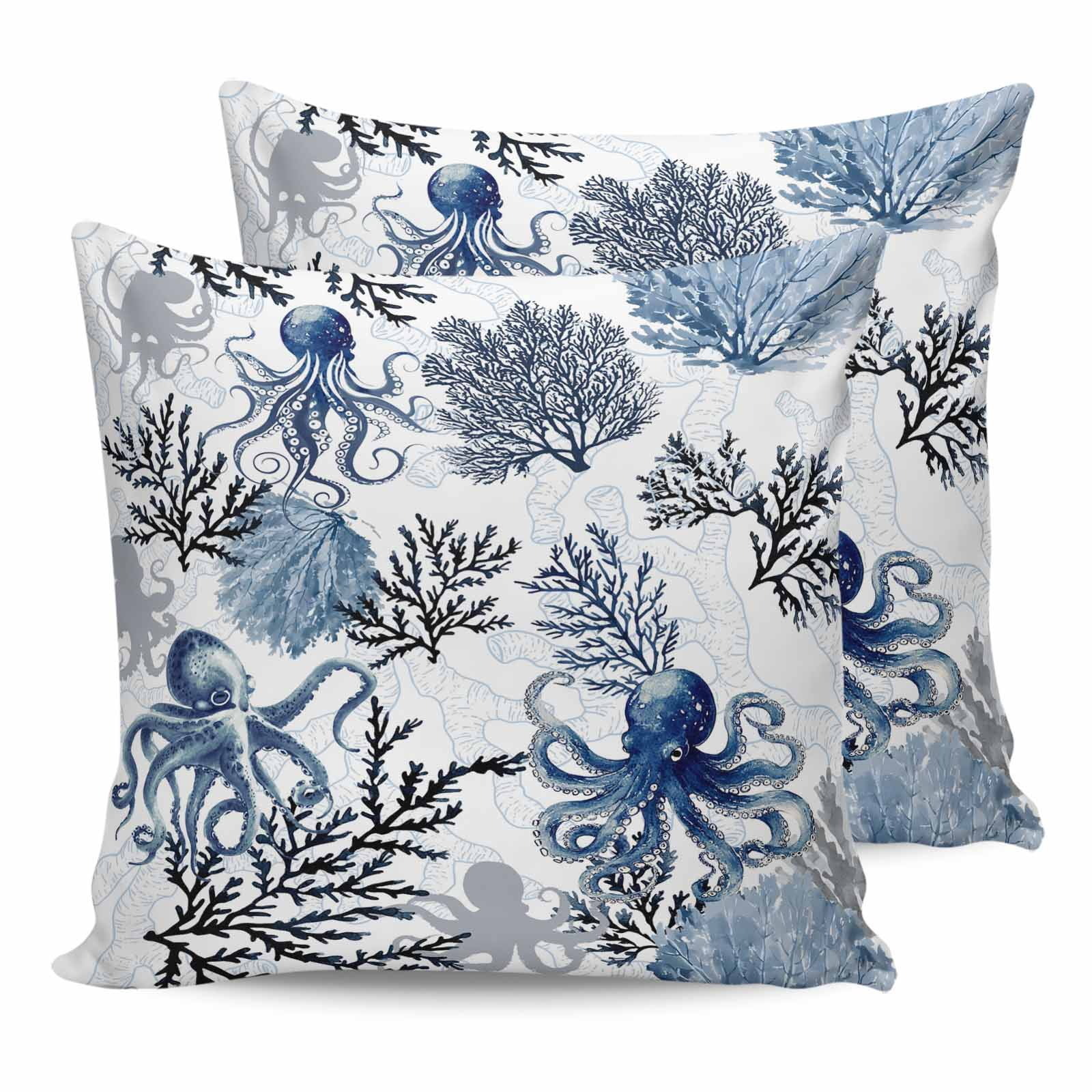 26x26 Pillow Covers Set of 2, Octopus Coastal Square Throw Pillow ...