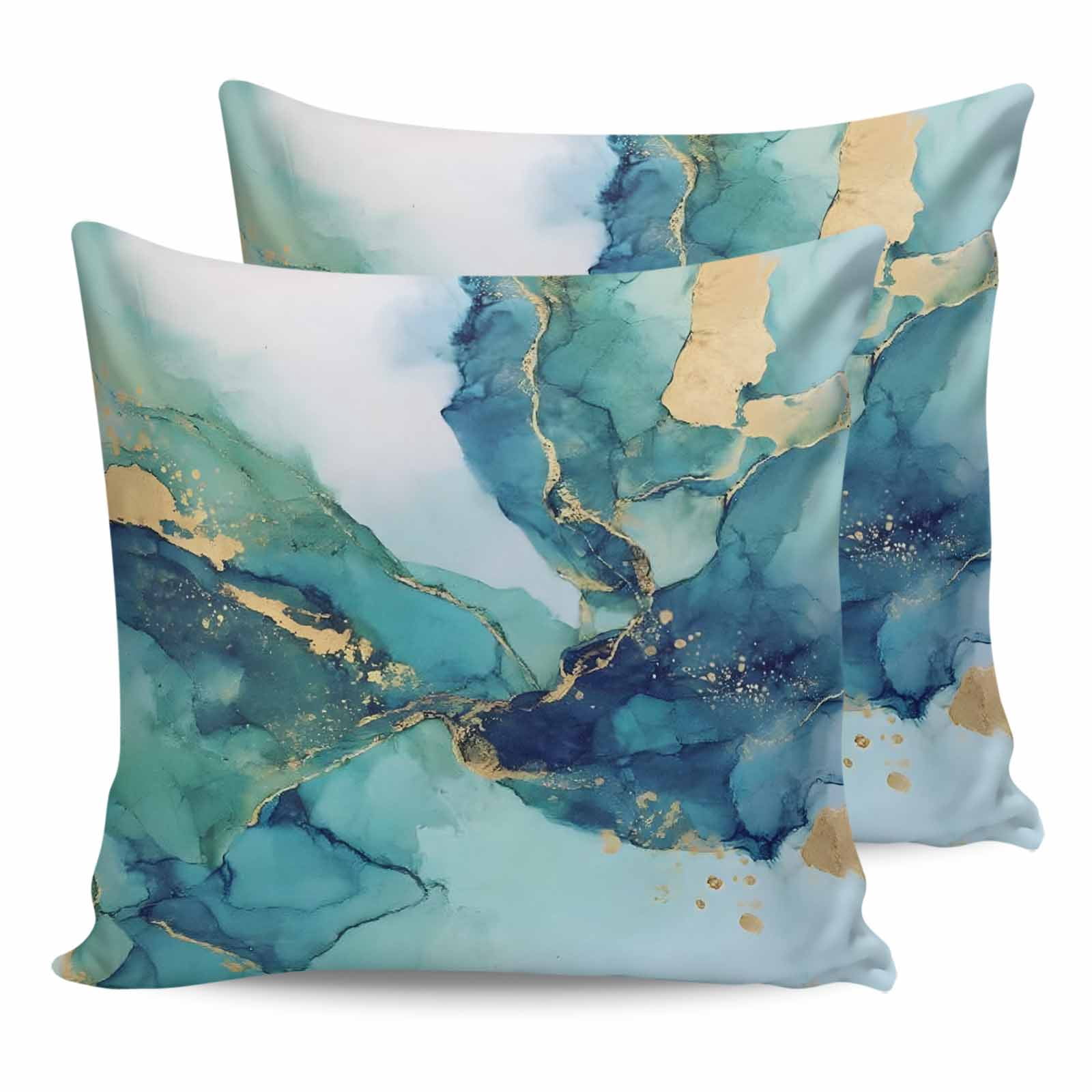 26x26 Pillow Covers Set of 2, Ombre Turquoise Marble Throw Pillow ...