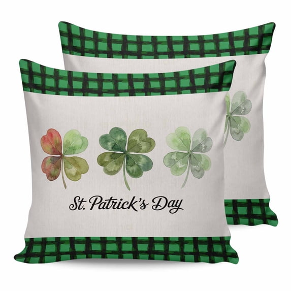 26x26 Pillow Covers Set of 2, St. Patrick's Day Throw Pillow Covers Decorative Couch Cushion Case, Country Spring Clovers Green Black Plaid Microfiber Square Pillowcases for Bedroom Car Living Room