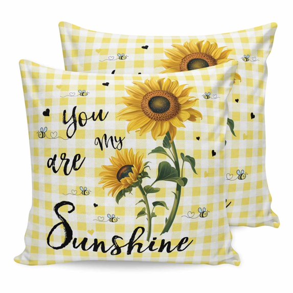 26x26 Pillow Covers Set of 2, Sunflowers Square Throw Pillow Covers for Couch/Sofa/Living Room, Spring Summer Bees Floral Yellow Plaid Decorative Soft Pillowcases for Couch Throw Pillows
