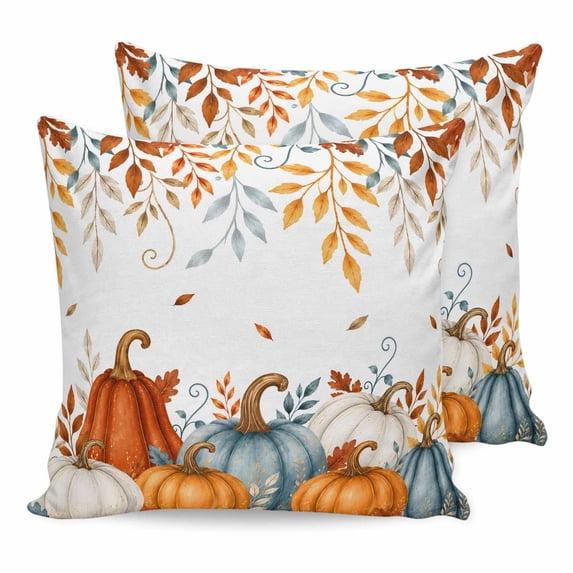 26x26 Pillow Covers Set of 2, Teal Orange Pumpkins Square Throw Pillow Covers for Couch/Sofa/Living Room, Fall Thanksgiving Leaves Botanical Decorative Soft Pillowcases for Couch Throw Pillows