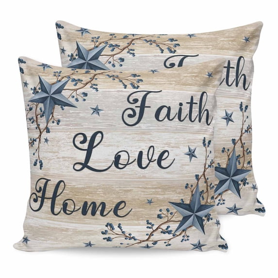 26x26 Pillow Covers Set of 2, Vintage Country Square Throw Pillow Covers for Couch/Sofa/Living Room, Blue Rustic Texas Star Vines Wooden Grain Decorative Soft Pillowcases for Couch Throw Pillows