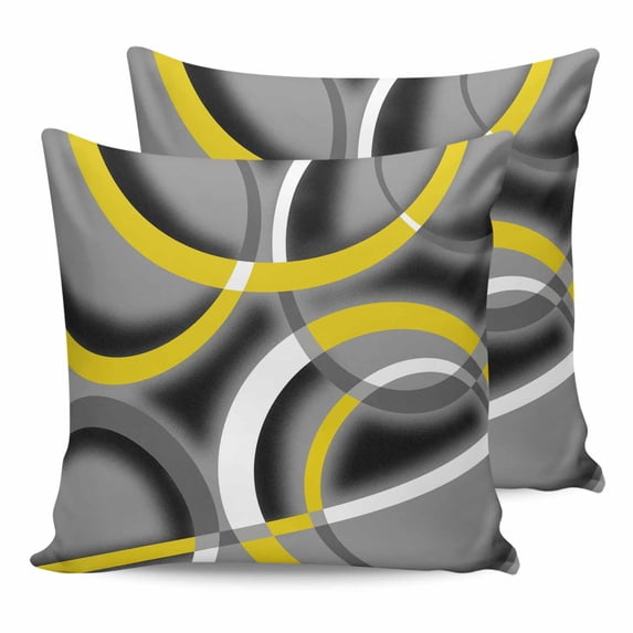 26x26 Pillow Covers Set of 2, Yellow Geometric Throw Pillow Covers Decorative Couch Cushion Case, Gray Black Retro Abstract Stripes Lines Microfiber Square Pillowcases for Bedroom Car Living Room