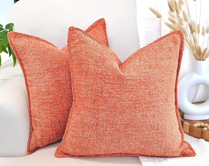 Orange Chenille 26" x 26" Square Throw Pillow Covers Set
