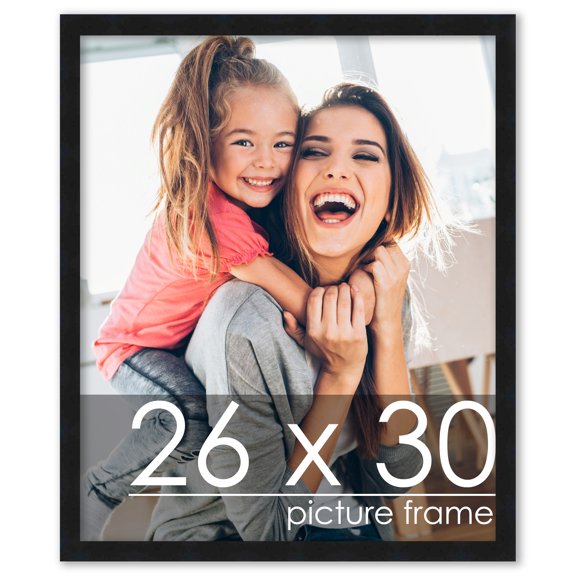 26x30 Black Wood Picture Frame - UV Acrylic, Foam Board Backing, Hanging Hardware