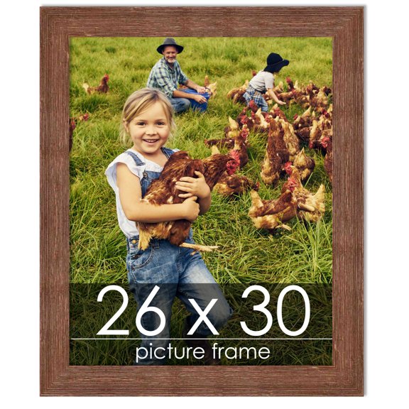 26x30 Brown Rustic Wide Barnwood Picture Frame - UV Acrylic, Foam Board Backing, Hanging Hardware