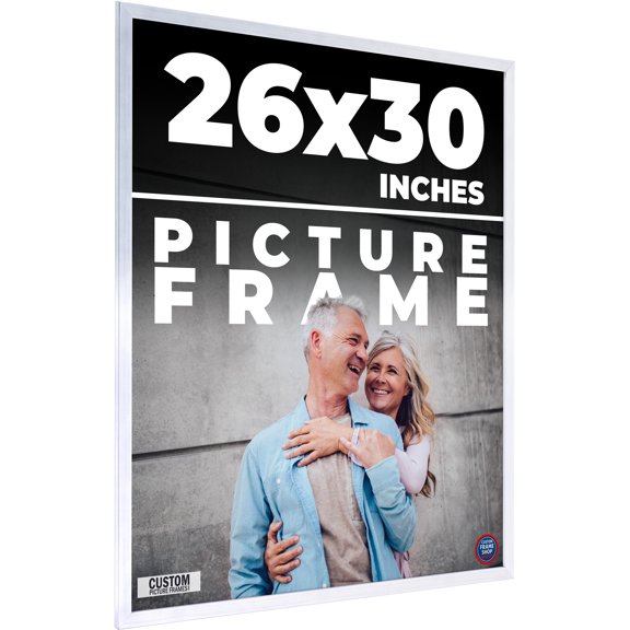 26x30 Frame Silver Stainless Steel Solid Wood Picture Frame | 0.75 Inch Moulding Width | Includes