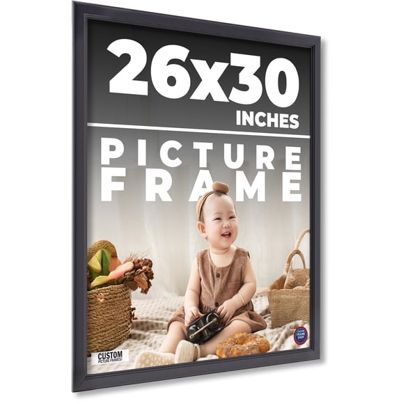 26x30 Refined Black Picture Frame - UV Acrylic, Foam Board Backing, Hanging Hardware