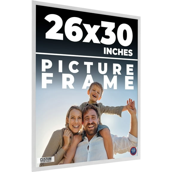 26x30 White Wood Picture Frame - UV Acrylic, Foam Board Backing, Hanging Hardware