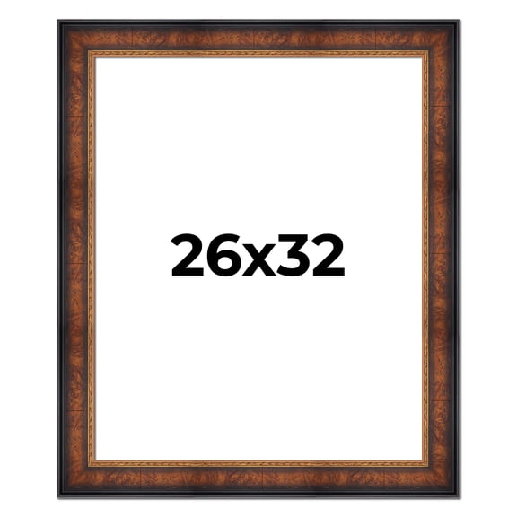 26x32 Frame Brown Walnut Gold Ornate Trim Solid Wood Plein Air Picture Frame | 3 Inch Moulding