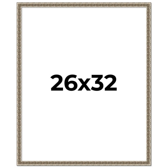 26x32 Frame Silver Versailles Ornate Solid Wood Picture Frame | 1 Inch Moulding Width | Interior