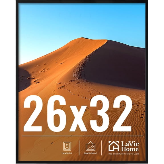 26x32 Picture Frame for Wall Display, 26x32 Black Picture Frame with HD Plexiglas, 26 x 32 Photo Frame 1 Pack, Display Frame for Vertical or Horizontal, Classic Collection