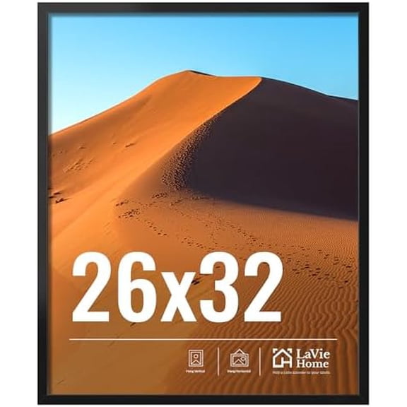 26x32 Picture Frame for Wall Display, 26x32 Black Picture Frame with HD Plexiglas, 26 x 32 Photo Frame 1 Pack, Display Frame for Vertical or Horizontal, Classic Collection