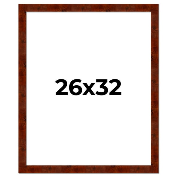 26x32 Walnut Brown Veneer Real Wood Picture Frame Width 1.75 inches | Interior Frame Depth 0.5